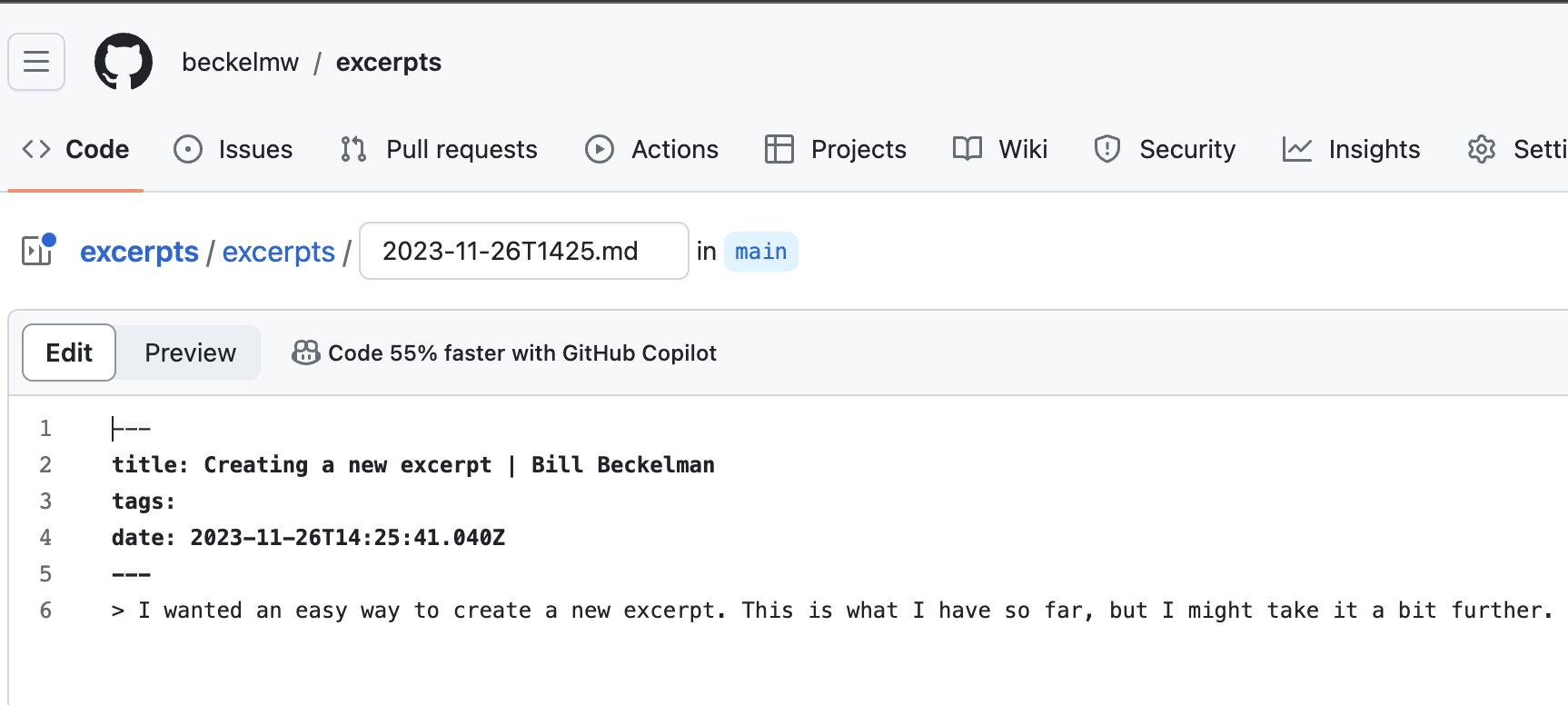 github new excerpt example